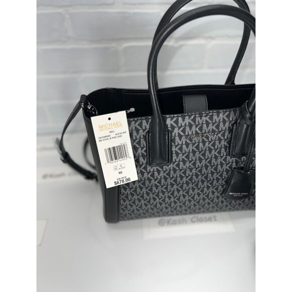 Michael Kors satchel medium purse ipad case kali tote shoulder bag black silver - Picture 10 of 11